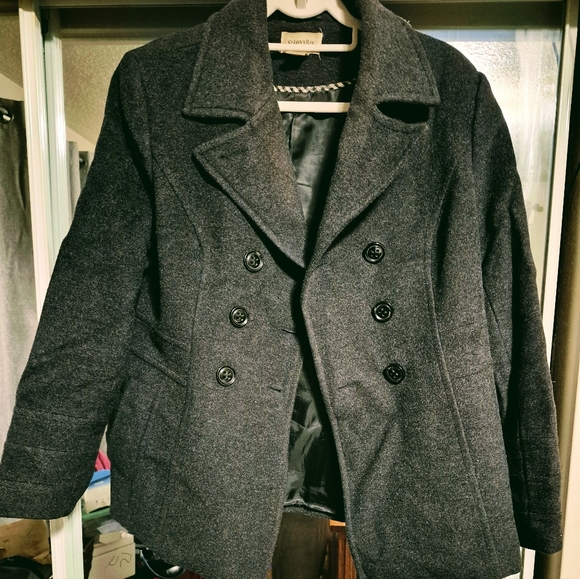 St. John's Bay Jackets & Blazers - St.Johns Bay Charcoal Double-Breasted Pea Coat